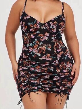 torrid Black Floral Ruched Chemise with Adjustable Straps